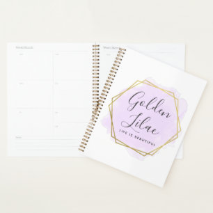 Lila Aquarell & Moderne Goldene Geometrische Elega Planer