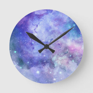 Lila Aquarell-Sternenhimmel-Weltraumliebhaber-Gala Runde Wanduhr