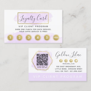 Lila Aquarell und Gold Loyalty Punch Briefmarke QR Visitenkarte