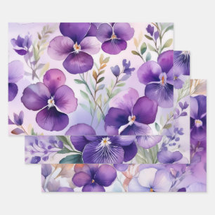 Lila Aquarell Veilchen Florale Eleganz Geschenkpapier Set