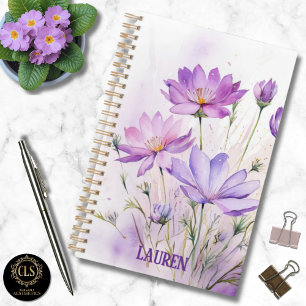 Lila Aquarell-Wildblumen Minimalist Name Planer