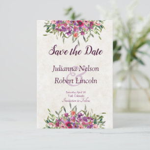 Lila Aquarell-Wildblumen retten das Datum Invita Einladung