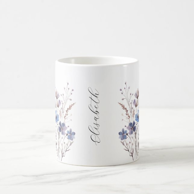 Lila Aquarell Wildblumen Tasse mit Namen (Mittel)