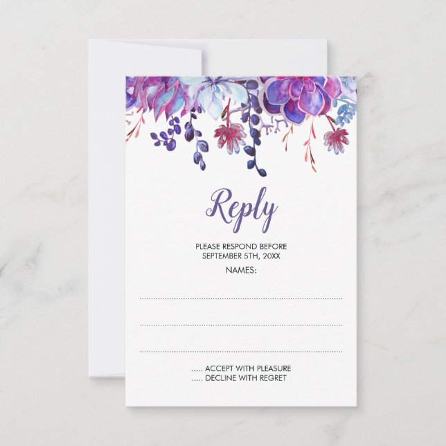 Lila Aquarellbilder für Hochzeiten RSVP Karte (Vorderseite)