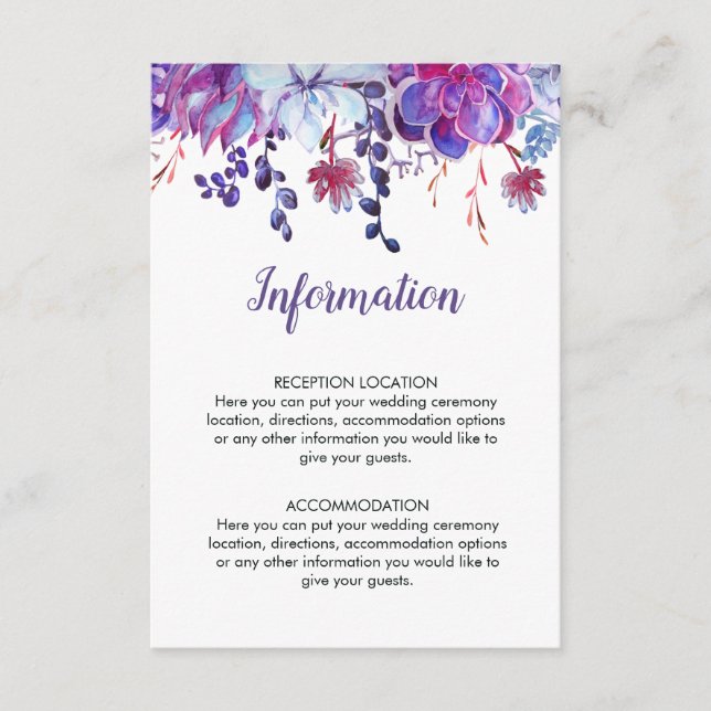 Lila Aquarellbilder Hochzeitsinformationen Begleitkarte (Vorderseite)