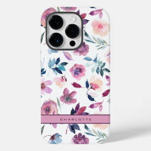 Lila Aquarellblume mit Namen Case-Mate iPhone 14 Pro Hülle