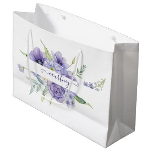 Lila Aquarellblumen personalisiert Große Geschenktüte