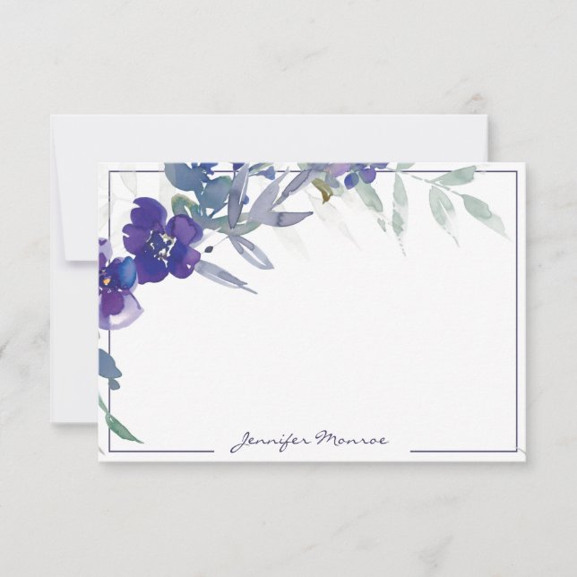 Lila Aquarellblumen personalisiert Mitteilungskarte (Vorderseite)