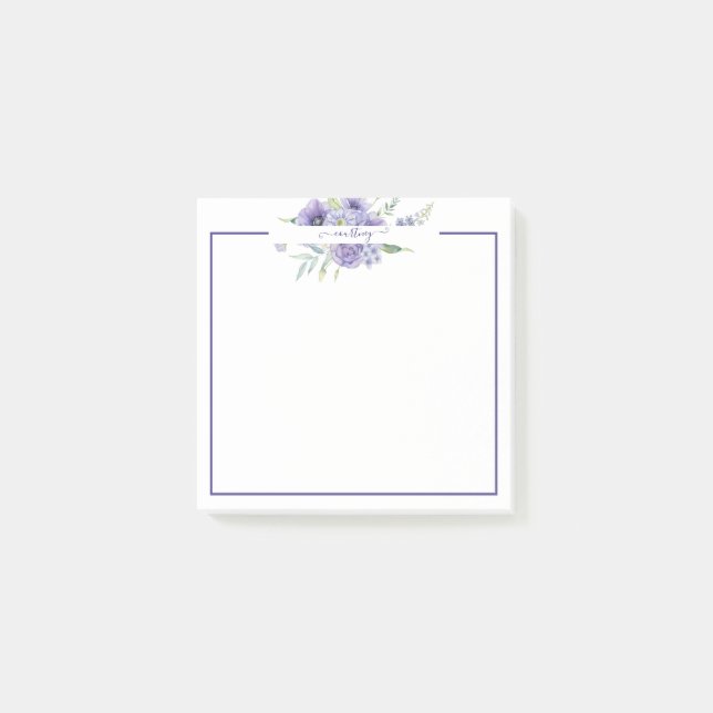 Lila Aquarellblumen personalisiert Post-it Klebezettel (Vorderseite)
