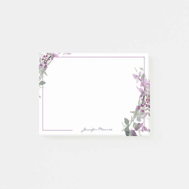 Lila Aquarellblumen personalisiert Post-it Klebezettel (Vorderseite)
