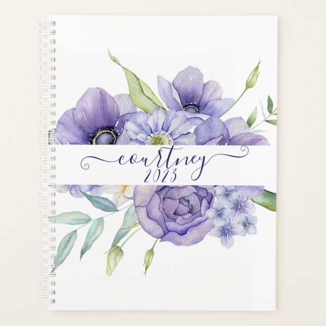 Lila Aquarellblüte personalisiert, benutzerdefinie Planer (Vorderseite)