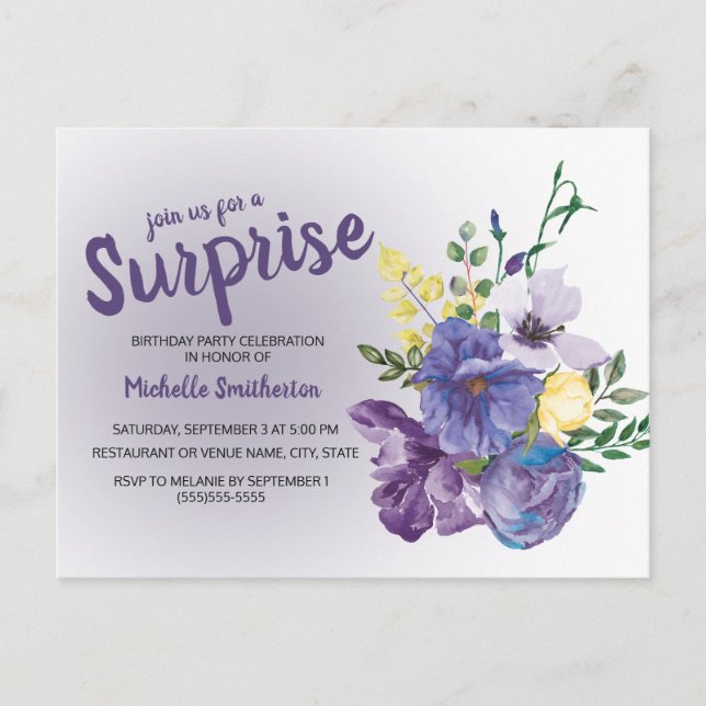 Lila Aquarellblüte Rosa Überraschung Geburtstag Postkarte (Vorderseite)