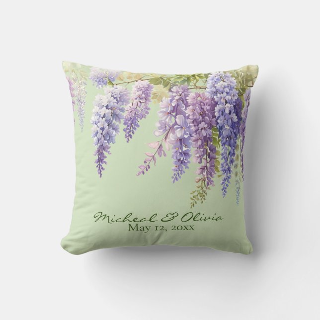 Lila Aquarellblütenwisteria lilac botanisch Kissen (Vorderseite)