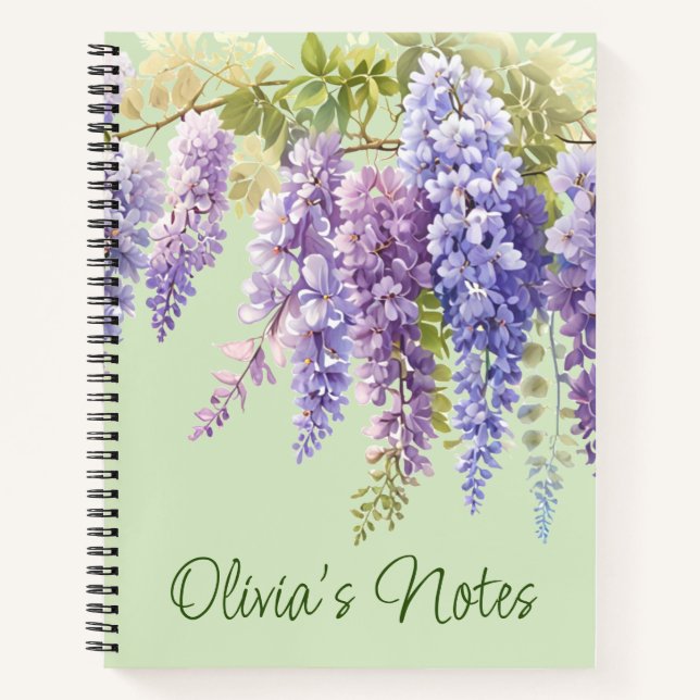 Lila Aquarellblütenwisteria lilac botanisch Notizbuch (Vorderseite)
