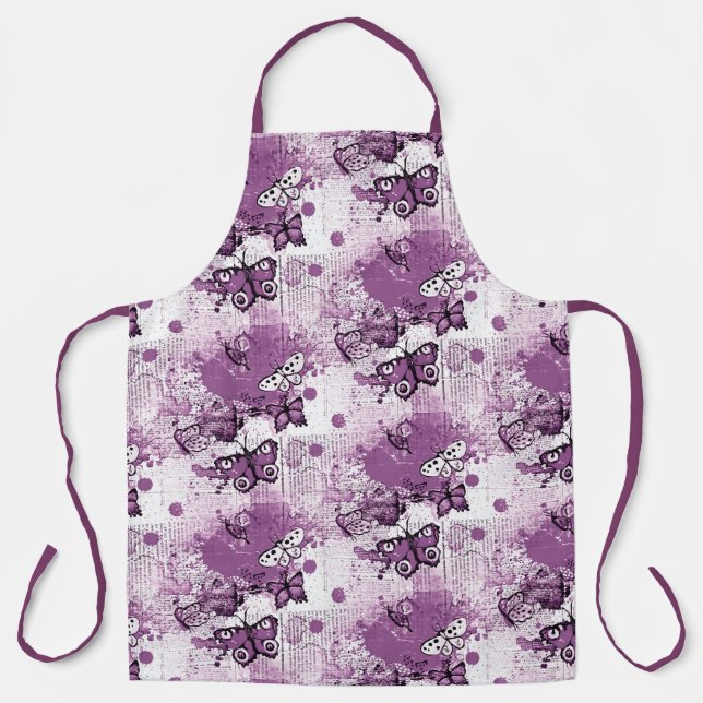 Lila Aquarellbutterfliegen Muster Girly Niedlich Schürze (Vorderseite)