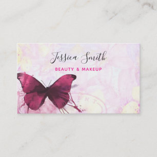 Lila Aquarellbutterfly auf Rosa und Gelb Visitenkarte