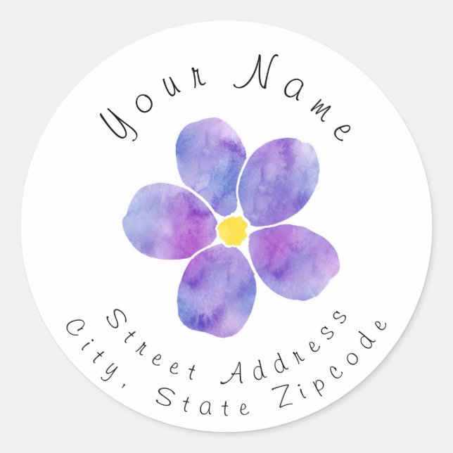 "Lila Aquarellfarbe Blume 2" - Adressetikett Runder Aufkleber (Vorderseite)