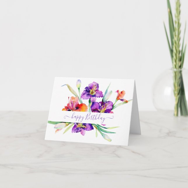 Lila Aquarellfarbe Iris personalisiert Karte (Vorderseite)