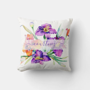 Lila Aquarellfarbe Iris personalisiert Kissen