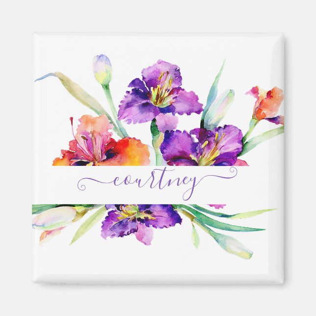 Lila Aquarellfarbe Iris personalisiert Magnet (Vorne)