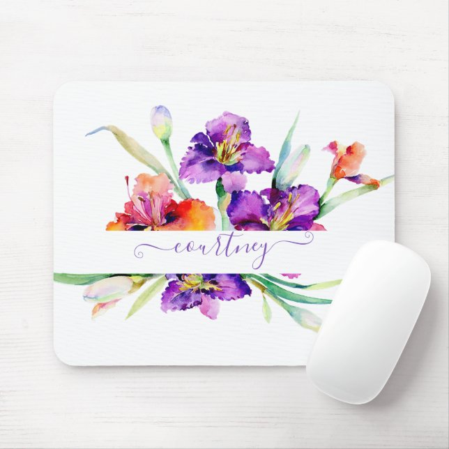 Lila Aquarellfarbe Iris personalisiert Mousepad (Mit Mouse)