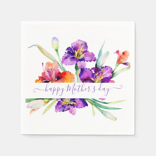 Lila Aquarellfarbe Iris personalisiert Serviette (Vorderseite)