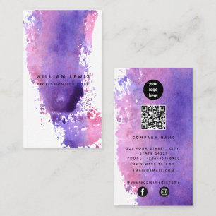 Lila Aquarellfarbe Minimalistisch QR Code Soziale  Visitenkarte