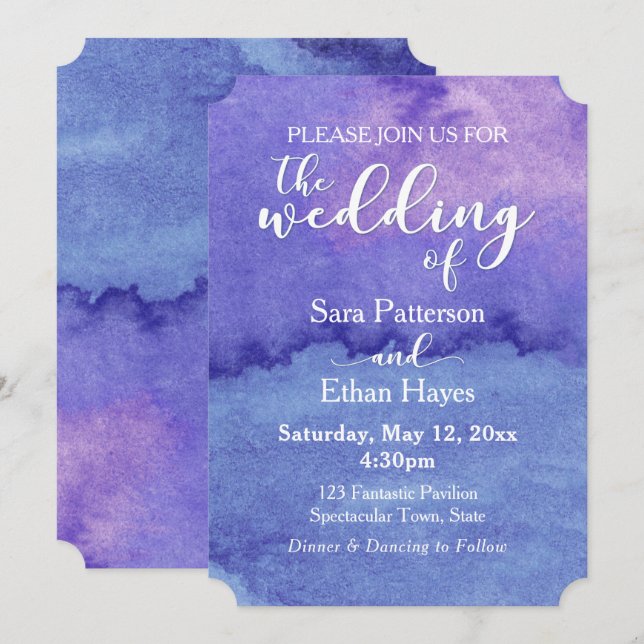Lila Aquarellfarbe "The Wedding of" Typografie Einladung (Vorne/Hinten)