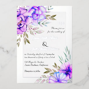 Lila Aquarellfarben-Blume Blühende Hochzeit Folieneinladung