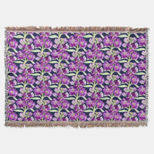 Lila Aquarellfarben Blume Blumenmuster Decke (Vorderseite)