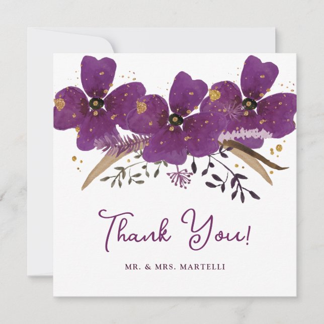 Lila Aquarellfarben-Blume Danke-Card Dankeskarte (Vorderseite)
