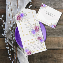Lila Aquarellfarben Blume Goldrahmen Hochzeit alle