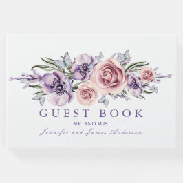 Lila Aquarellfarben-Blume Hochzeitsbuch Gästebuch