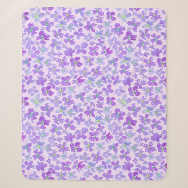 Lila Aquarellfarben Blume lila Design Fleece leer Sherpadecke (Vorderseite)