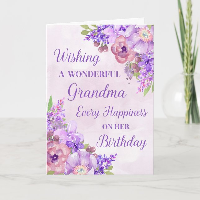 Lila Aquarellfarben-Blume Oma Geburtstag Karte (Vorderseite)