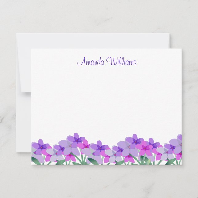 Lila Aquarellfarben-Blume Personalisiert Mitteilungskarte (Vorderseite)
