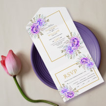 Lila Aquarellfarben-Blume und Blätter Goldhochzeit