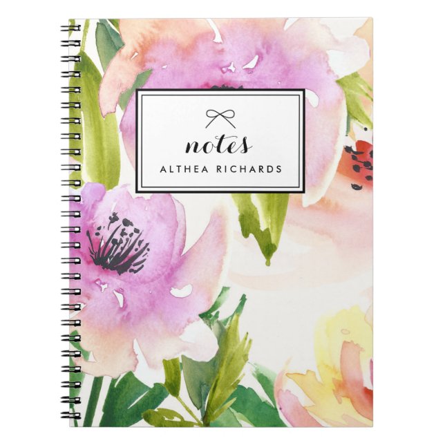 Lila Aquarellfarben Lilies Floral Personalisiert Notizblock (Vorderseite)