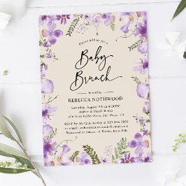 Lila Aquarellfarben-neutrales Baby-Brunch Einladung