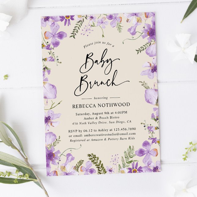 Lila Aquarellfarben-neutrales Baby-Brunch Einladung (Von Creator hochgeladen)