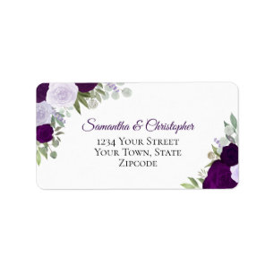 Lila Aquarellfarben-Rose Elegante Hochzeitsadresse Adressaufkleber