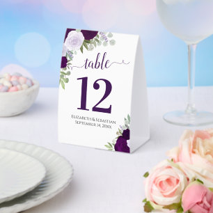 Lila Aquarellfarben-Rose Hochzeit Tischnummer Tischaufsteller