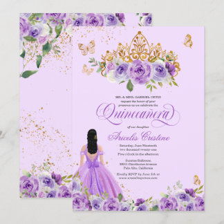 Lila Aquarellfarben Rose Schmetterlinge Quinceañer Einladung