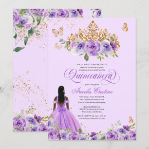 Lila Aquarellfarben Rose Schmetterlinge Quinceañer Einladung