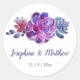 Lila Aquarellfarben-Sukkulationen für Hochzeitskle Runder Aufkleber