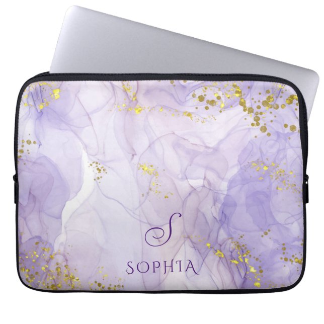 Lila Aquarellfarben-Tinte für Lilac individuell ei Laptopschutzhülle (Vorderseite)