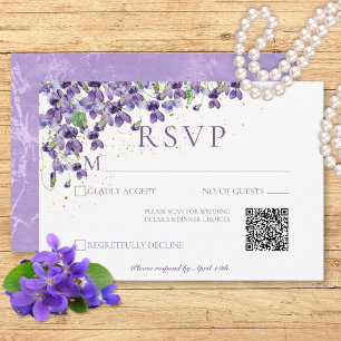 Lila Aquarellfarben-Violetten mit QR-Code RSVP Karte