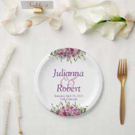Lila Aquarellfarben-Wildblumen Hochzeitspapierplat Pappteller