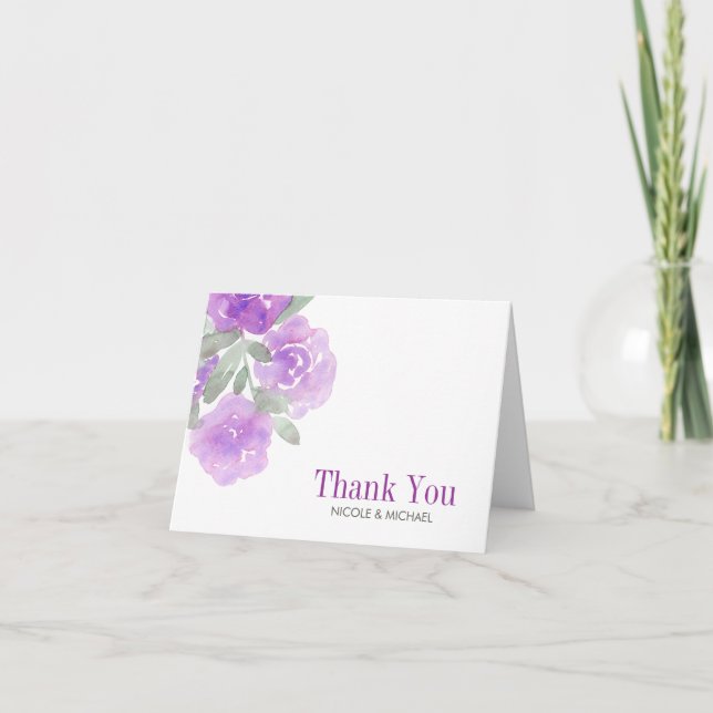 Lila Aquarellgarten Vielen Dank Dankeskarte (Vorderseite)