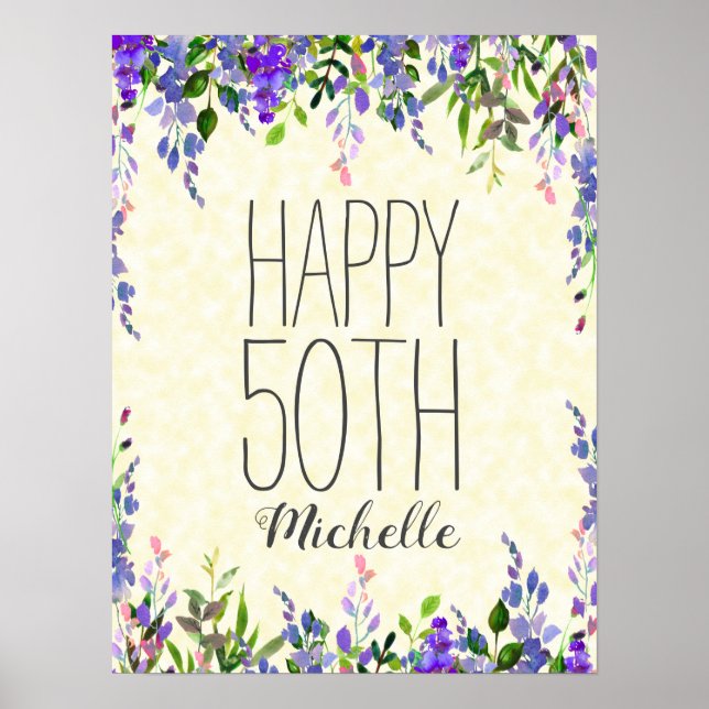 Lila Aquarellgelb 50. Geburtstag Poster (Vorne)